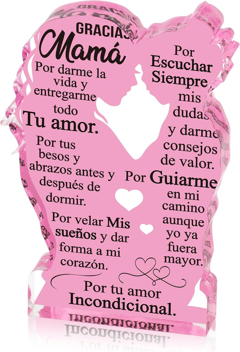 Yopyame Gift for Mom from Daughter - Spanish Mamá Mom Acrylic Mother Daughter Embracing Plaque Sign Best Mother Ever Gifts Regalos Para Mama Office Desk Birthday Mother’s Day Christmas Keepsake Gifts - Image 1